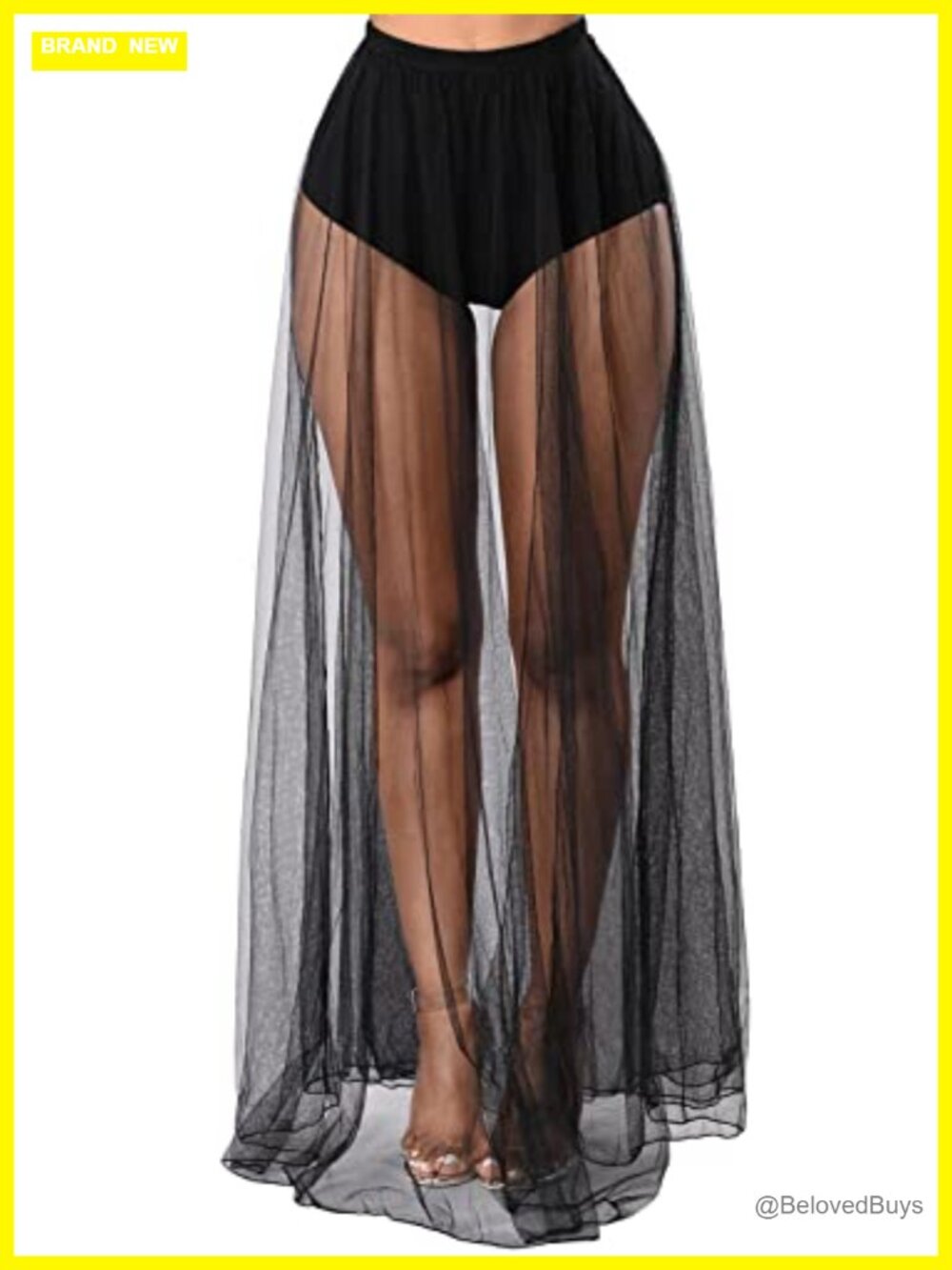 Women's Sheer Mesh Bell Bottom Rave Pants High Waist Festival Clubwear Flare